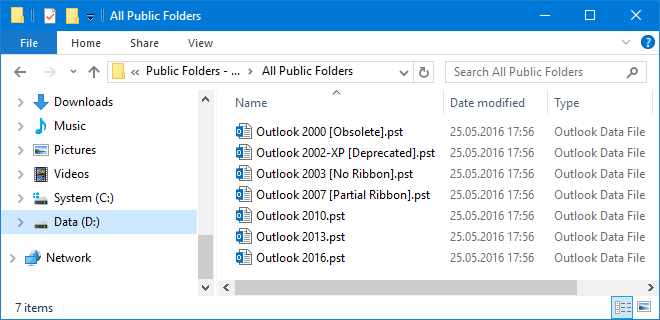 export list of outlook data files